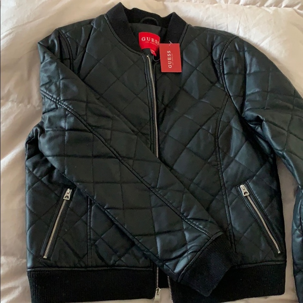 Guess Geena Quilted Bomber. Faux leather.
